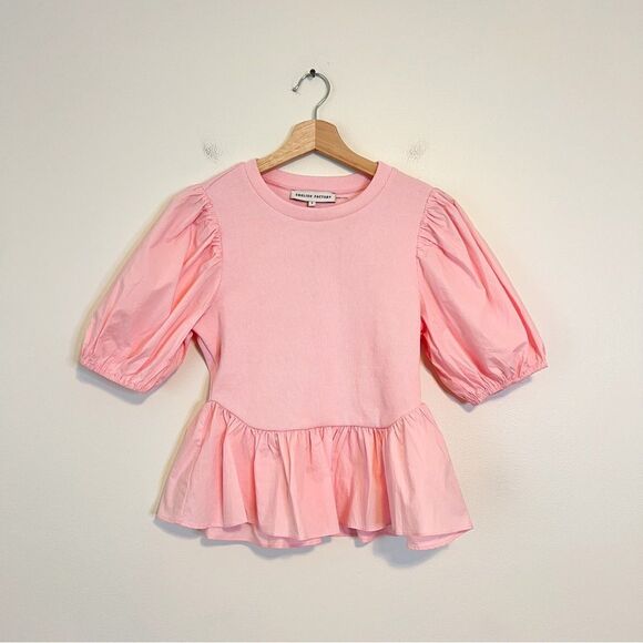 English Factory Pink Puff Sleeve Peplum Top Size Small - Picture 2 of 6